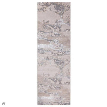 Aurora AU02 Cloud Modern Abstract Distressed Marbled Metallic Shimmer Textured High-Density Soft Smooth Low Profile Polyblend Short-Pile Grey/Beige/Silver/Cream/White Runner-Asiatic Carpets-Rug Love - The Most Loved Rug Store